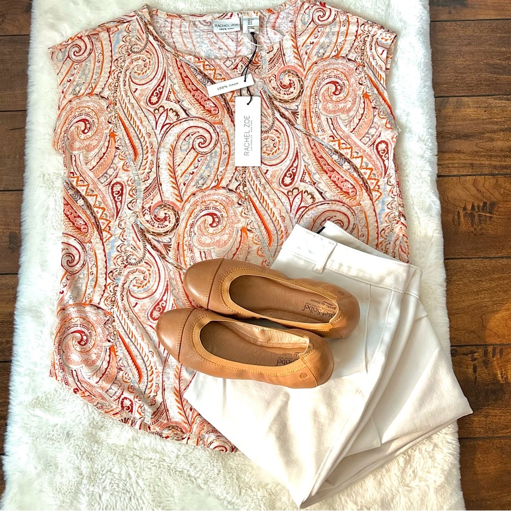 Rachel Zoe Linen To Love 100% Linen Paisley Print Size Small NWT - Picture 2 of 13